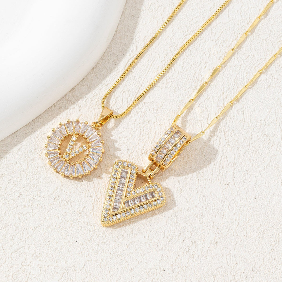 Two Piece Zircon Initial Letter Necklace Set Unisex