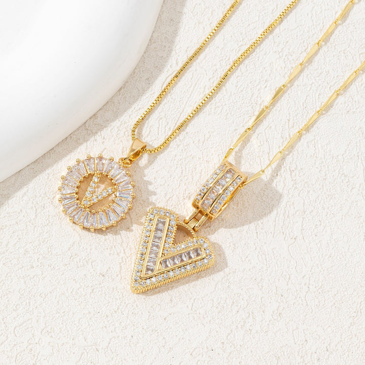 Two Piece Zircon Initial Letter Necklace Set Unisex