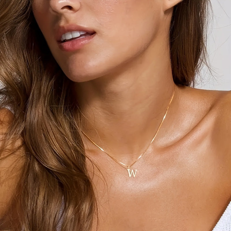Stainless Steel Initial Letter Box Chain Necklace for Women