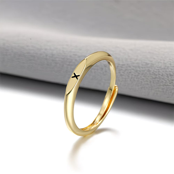 Gold Twist Initial Adjustable Band Ring