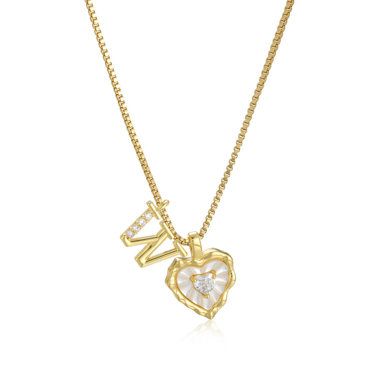 Gold Letter Heart-Shaped Shell Zirconia Necklace