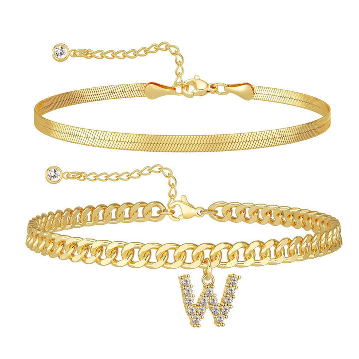 CZ Initial Charm Layered Ankle Chain