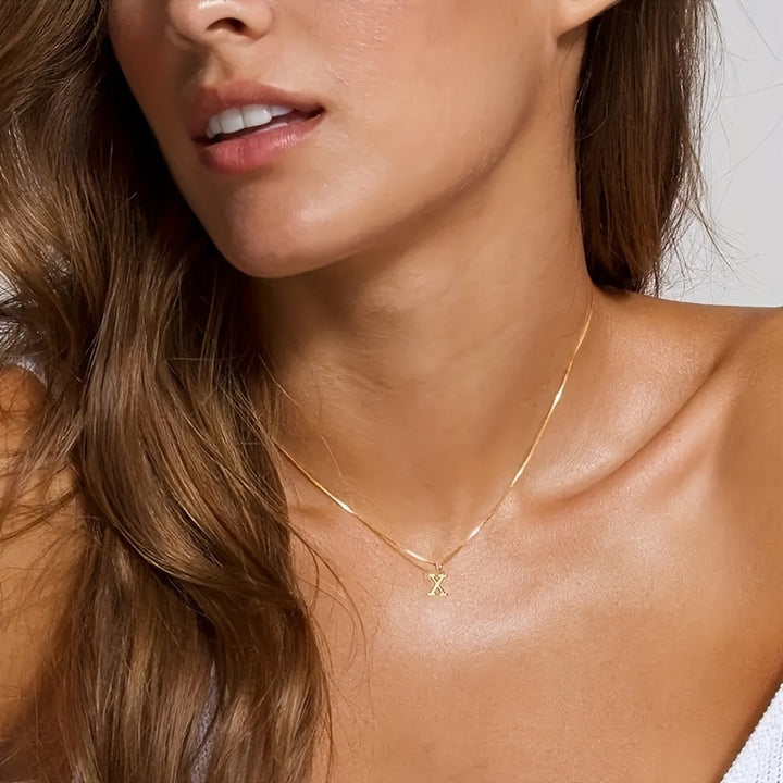 Stainless Steel Initial Letter Box Chain Necklace for Women