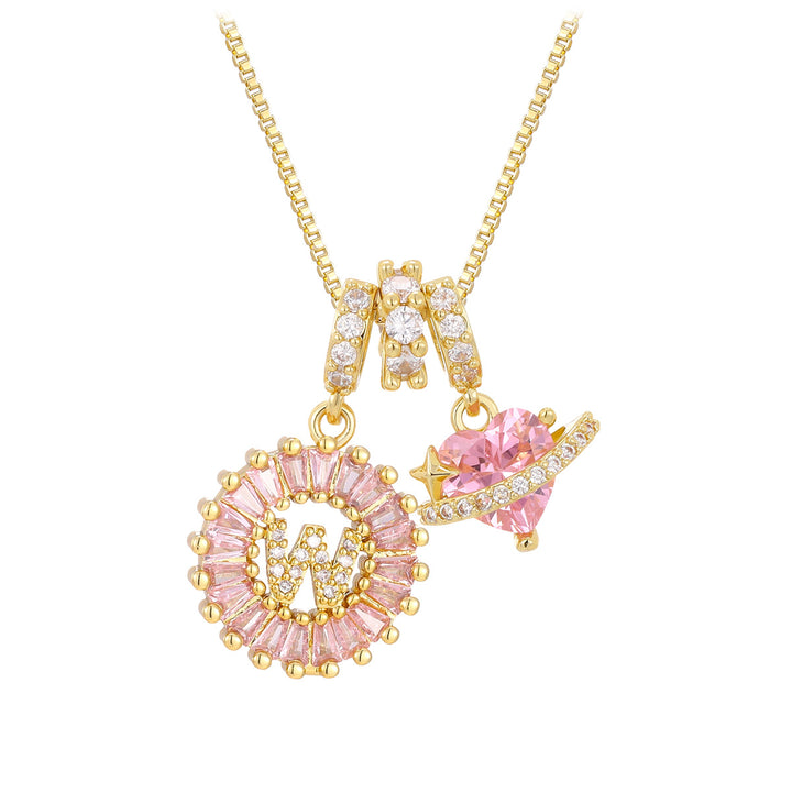 Pink zircon letter pendant necklace