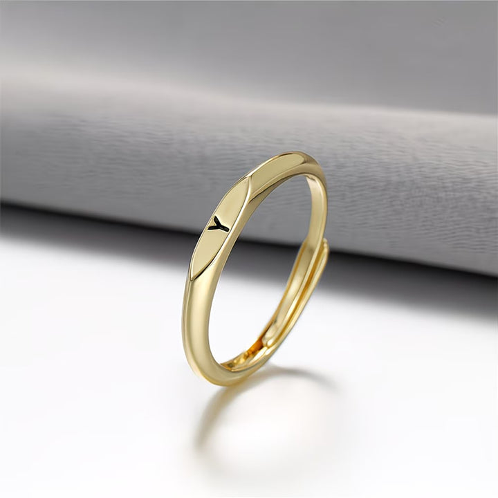 Gold Twist Initial Adjustable Band Ring
