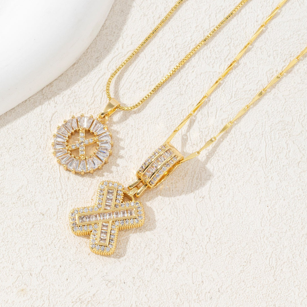 Two Piece Zircon Initial Letter Necklace Set Unisex