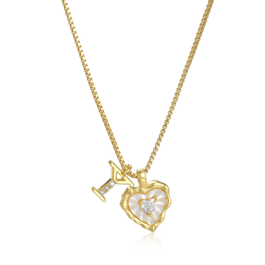 Gold Letter Heart-Shaped Shell Zirconia Necklace