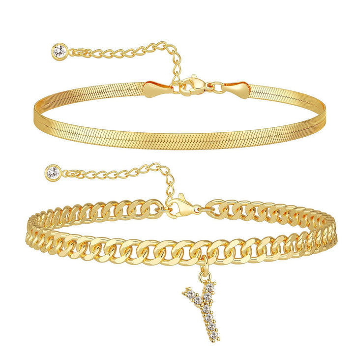 CZ Initial Charm Layered Ankle Chain