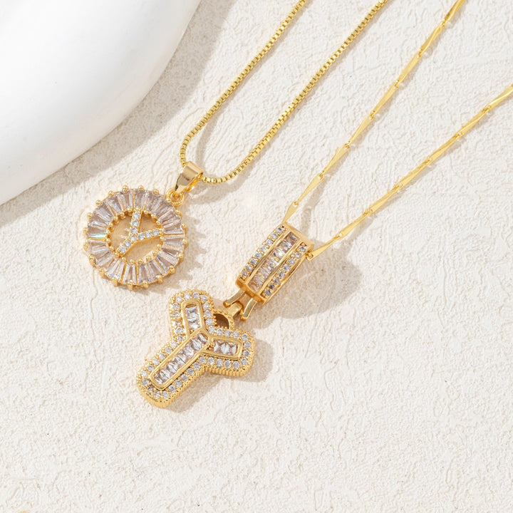 Two Piece Zircon Initial Letter Necklace Set Unisex