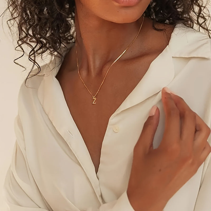 Stainless Steel Initial Letter Box Chain Necklace for Women
