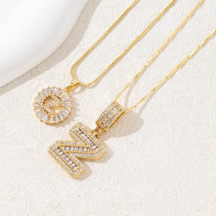 Two Piece Zircon Initial Letter Necklace Set Unisex