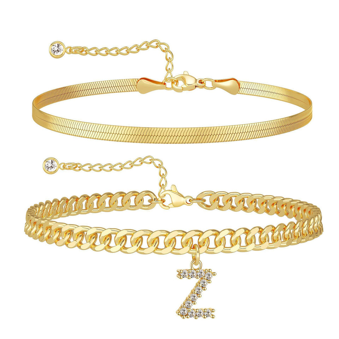 CZ Initial Charm Layered Ankle Chain