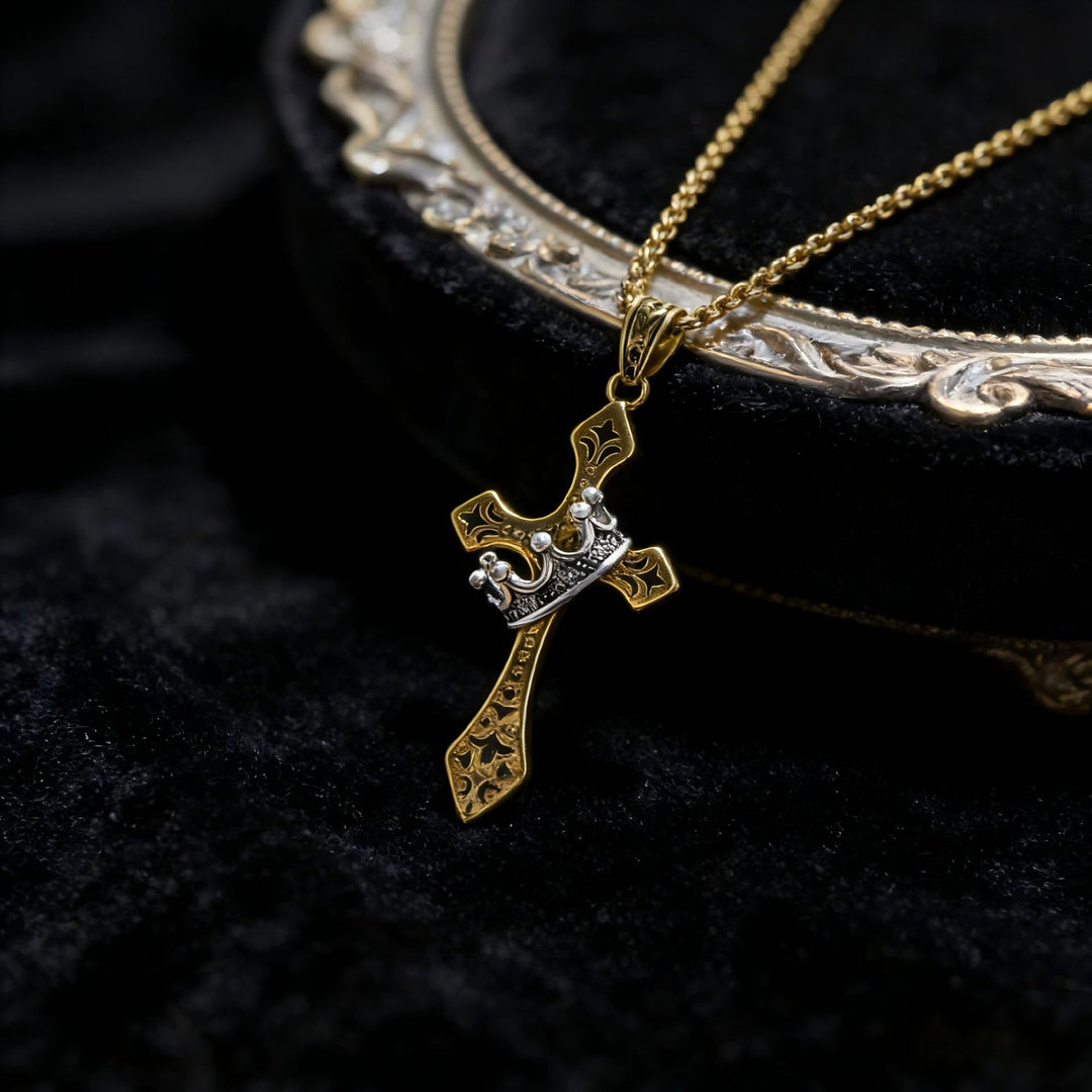 Vintage Cross Crown Necklace