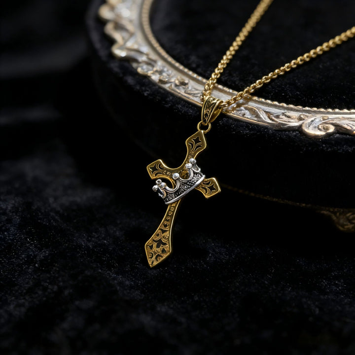 Vintage Cross Crown Necklace