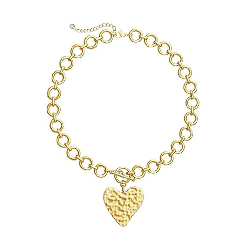 Hammered Heart Pendant T-Chain Necklace