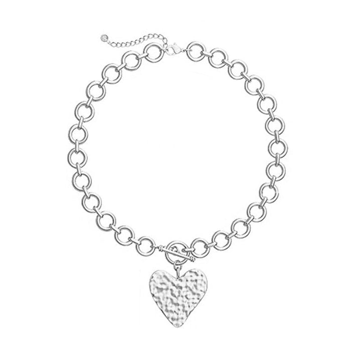 Hammered Heart Pendant T-Chain Necklace