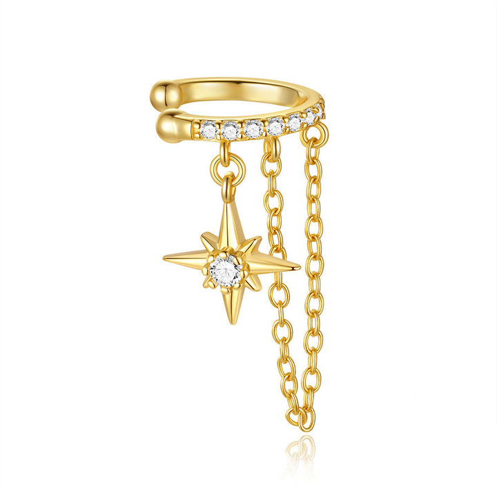 S925 Silver Star Zircon Tassel Non Pierced Ear Cuff