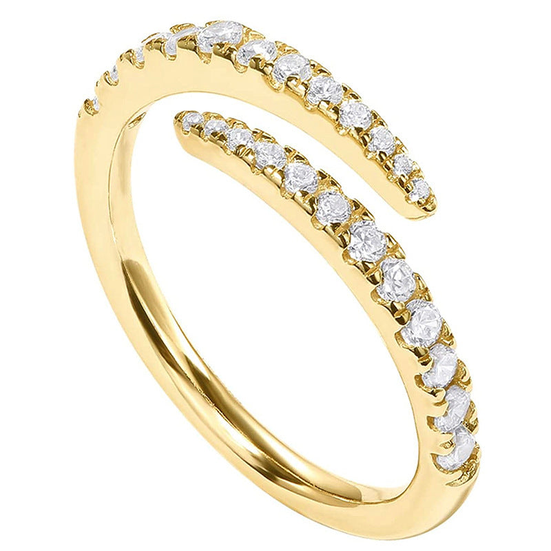 Dual Paved Zircon Adjustable Open Stack Band Ring
