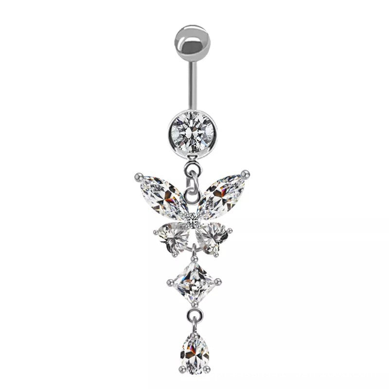Butterfly Dangle Cubic Zirconia Belly Ring