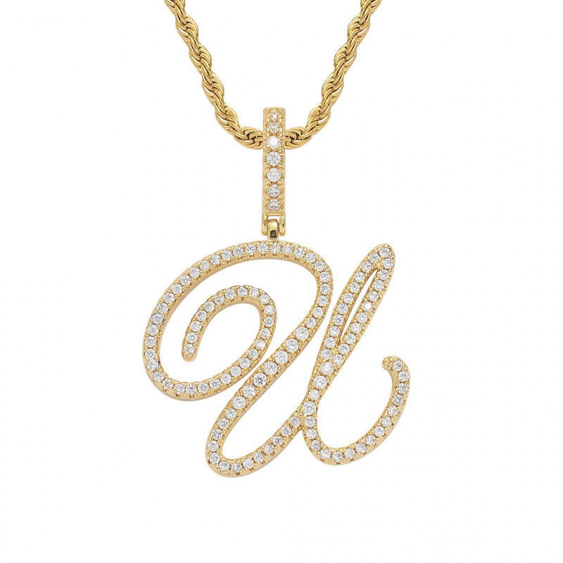 Braided Chain Letter Pendant Necklace