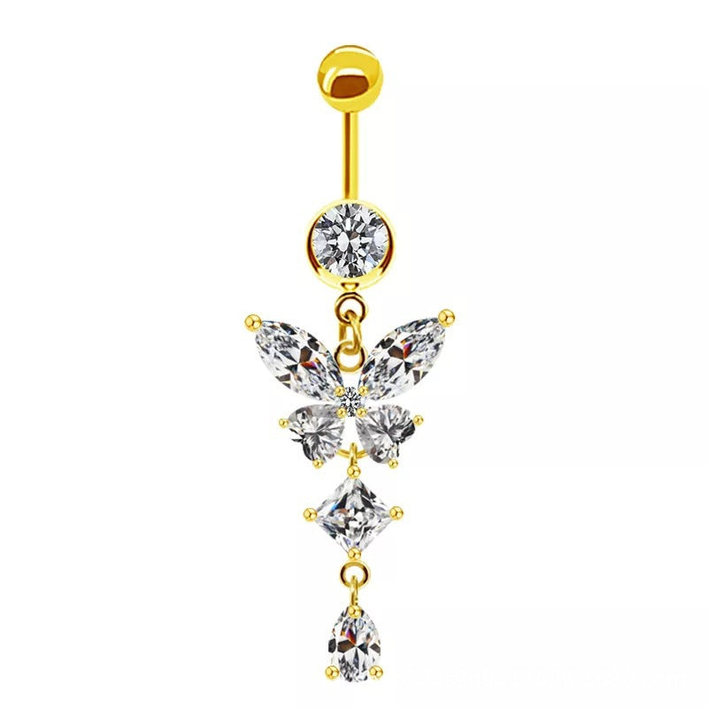 Butterfly Dangle Cubic Zirconia Belly Ring