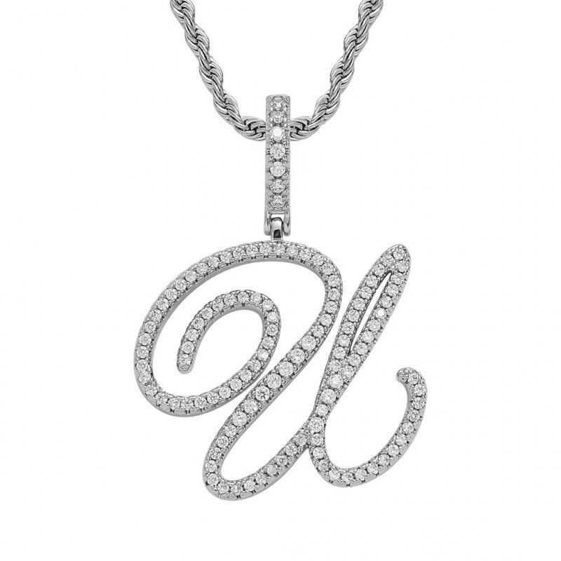Braided Chain Letter Pendant Necklace