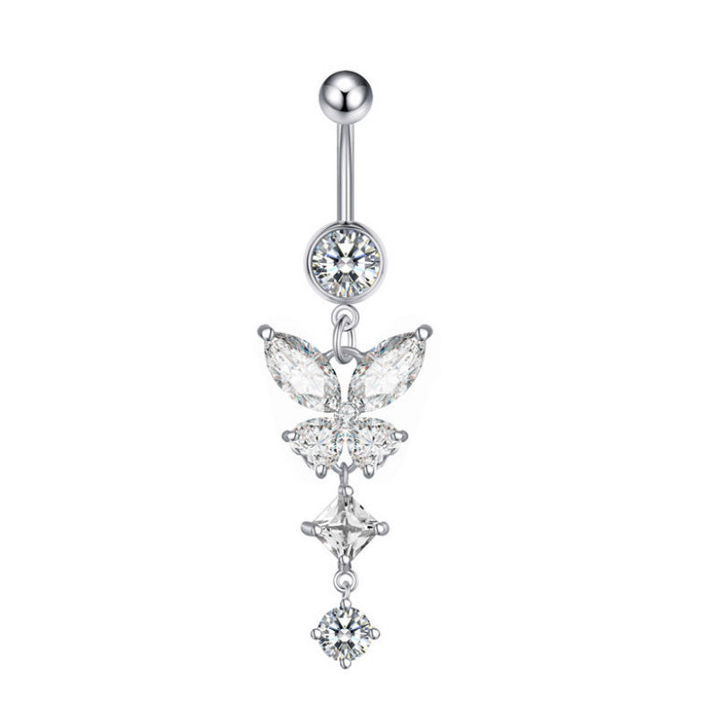 Butterfly Dangle Cubic Zirconia Belly Ring