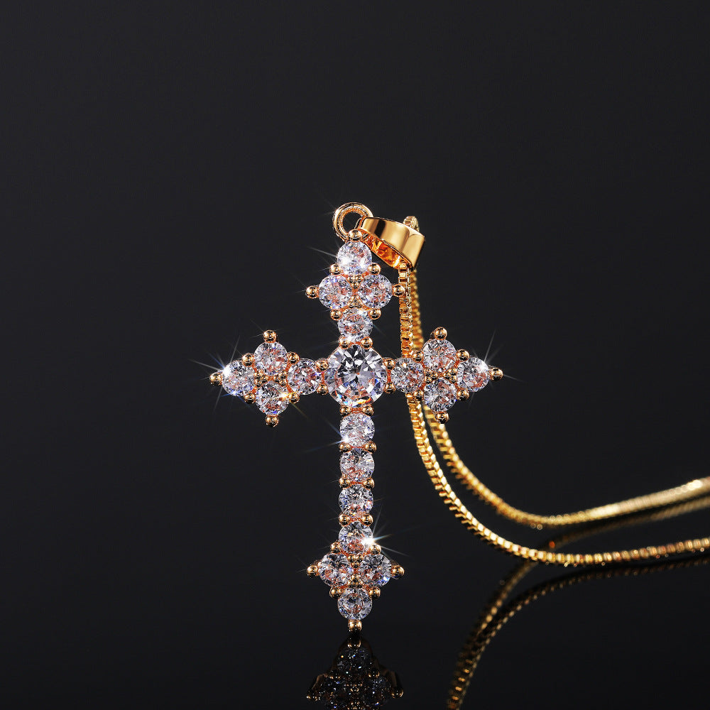 Stylish Zirconia Cross Pendant Necklace