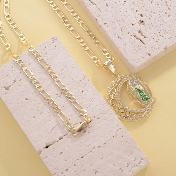 Crescent Moon Virgin Mary Pendant Necklace