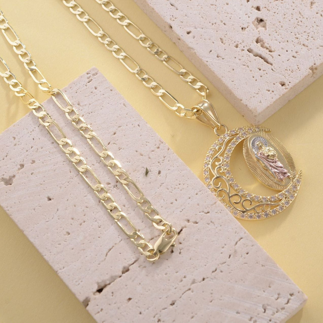 Crescent Moon Virgin Mary Pendant Necklace