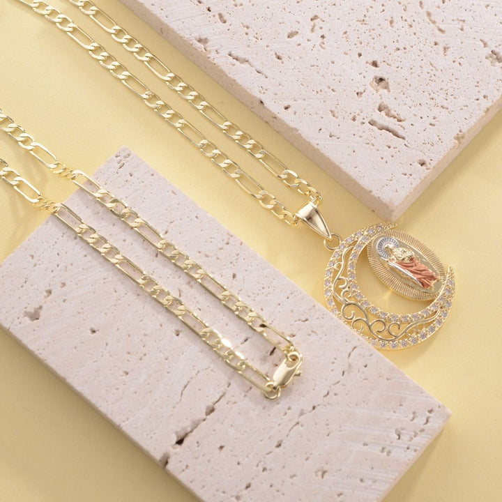 Crescent Moon Virgin Mary Pendant Necklace