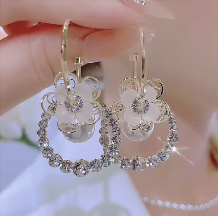 Floral Hoop Earrings Sparkling Date Night