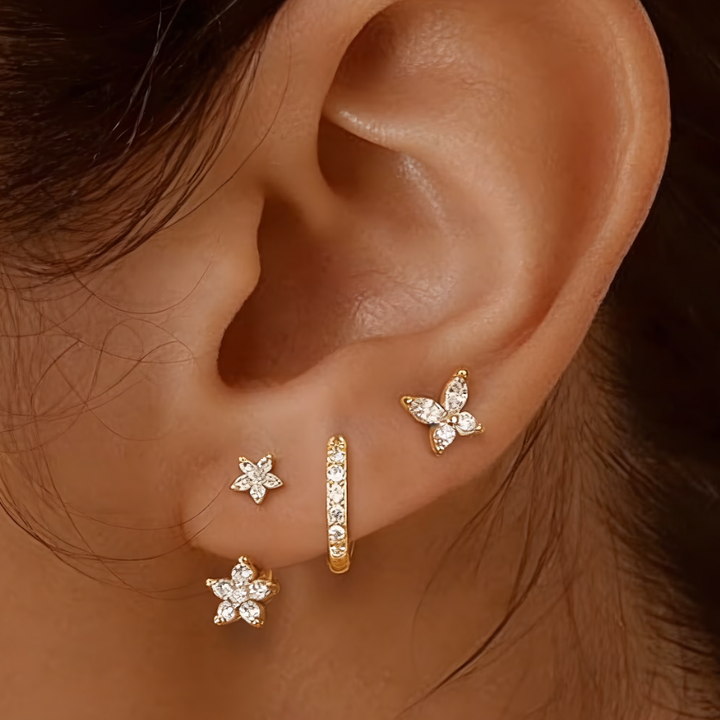 Floral Zircon Stud Earring Set