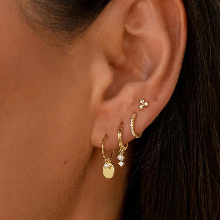Four Piece Layer Pearl Hoop Set For Ear Curations
