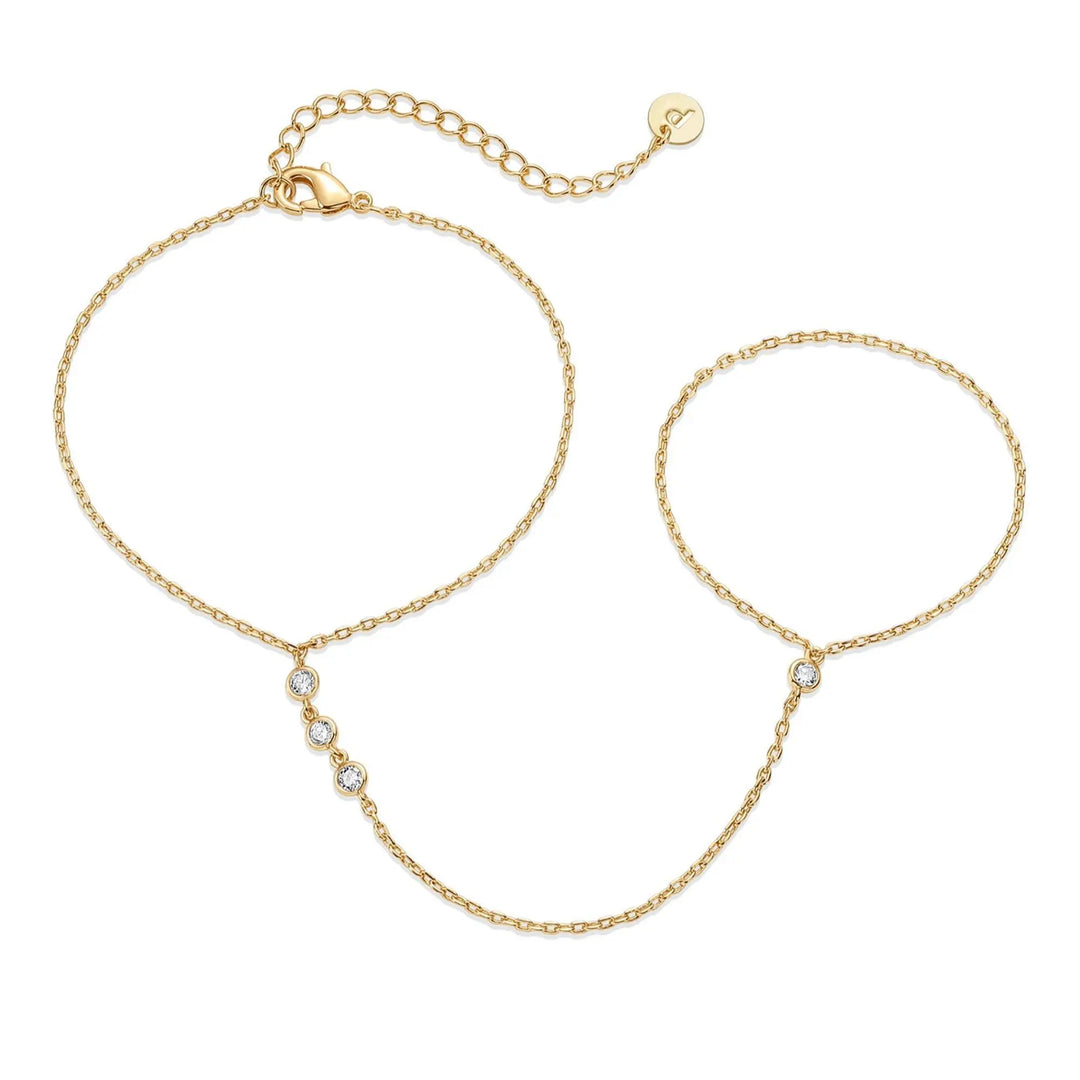 Dainty Cubic Zirconia Bracelet and Ring Handchain Jewelry