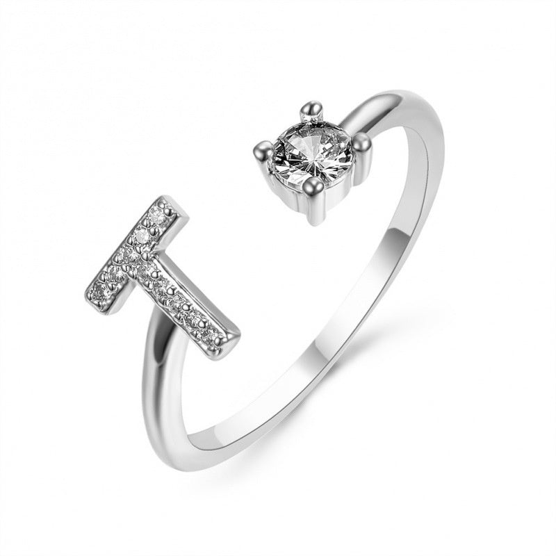 Elegant Initial Open Ring with Zircon