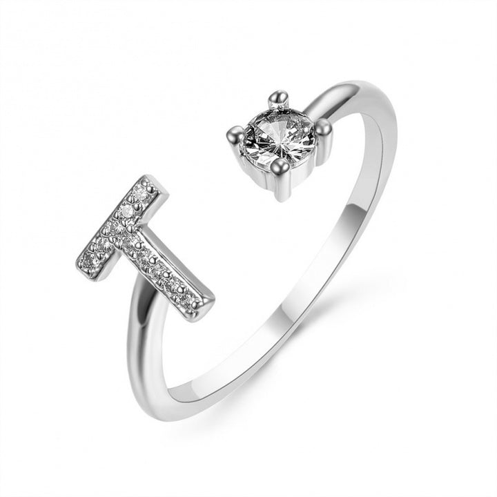Elegant Initial Open Ring with Zircon
