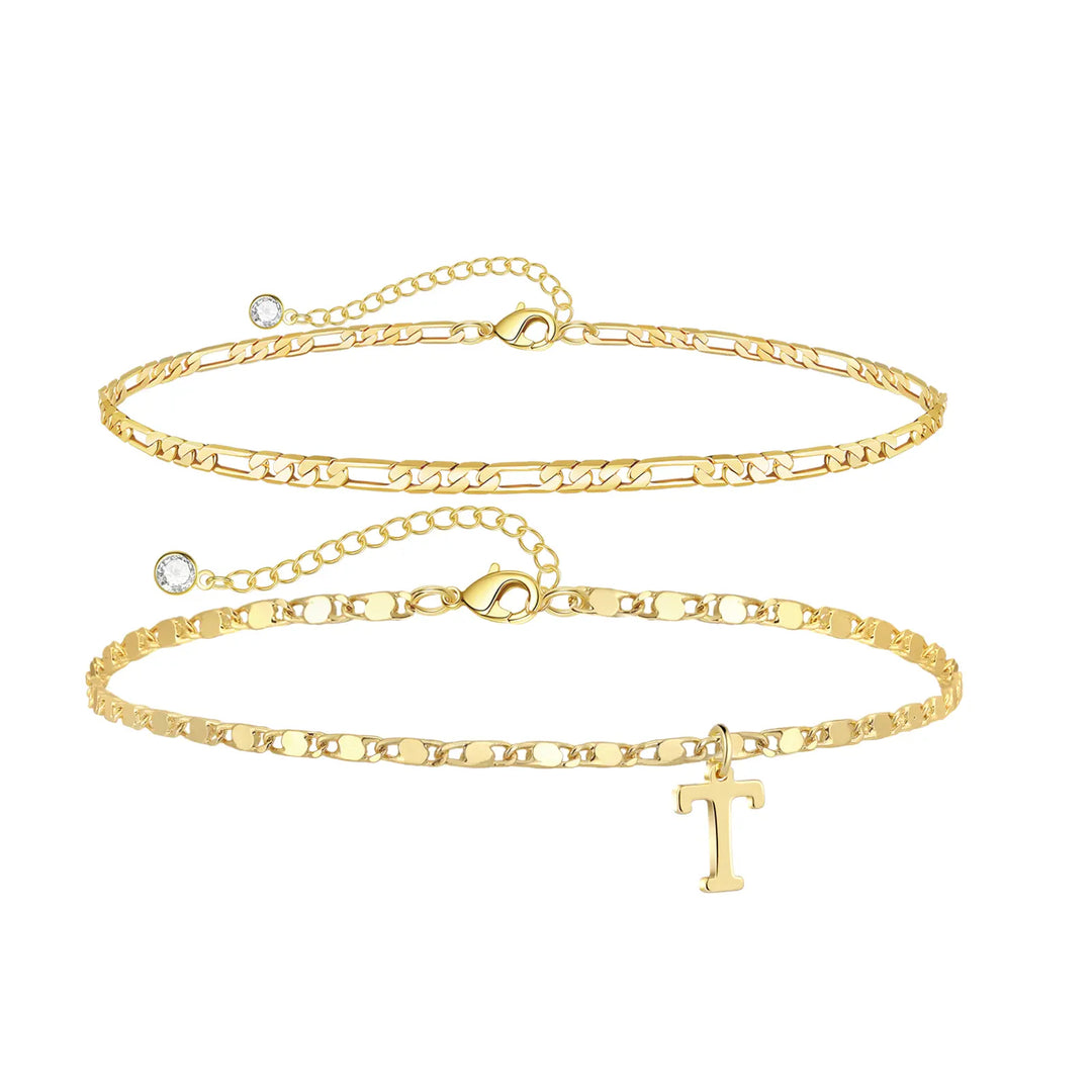 Personalized Layered Ankle Bracelet Set