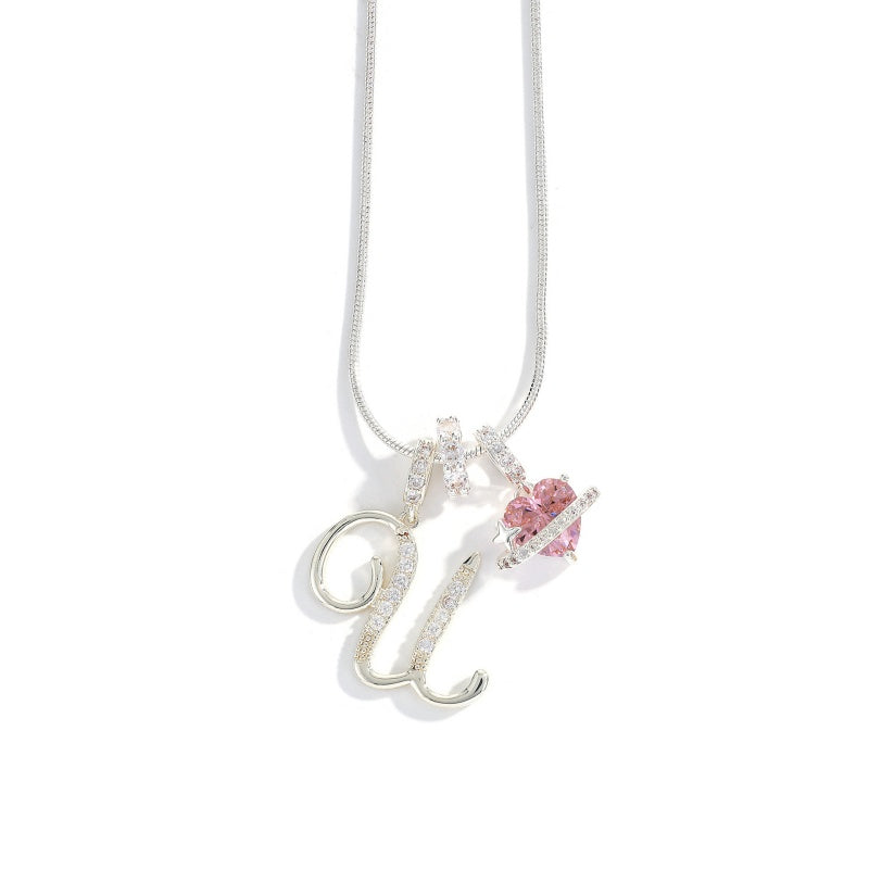 Initial Letter Heart Pendant Necklace