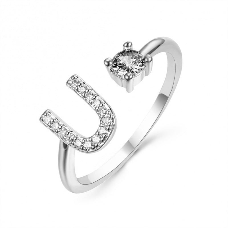 Elegant Initial Open Ring with Zircon