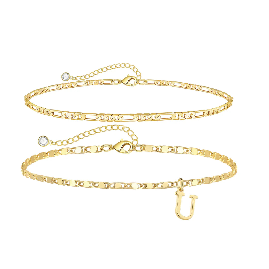 Personalized Layered Ankle Bracelet Set