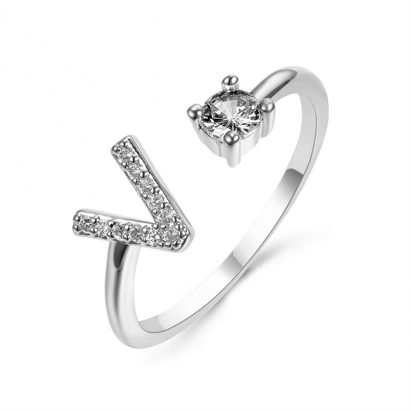 Elegant Initial Open Ring with Zircon