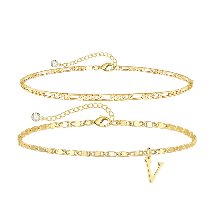 Personalized Layered Ankle Bracelet Set