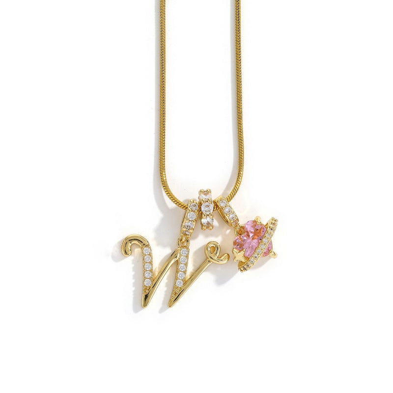Initial Letter Heart Pendant Necklace