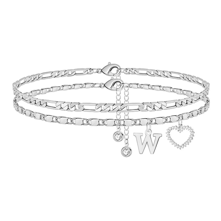 Double Layer Initial Heart Zircon Ankle Bracelet