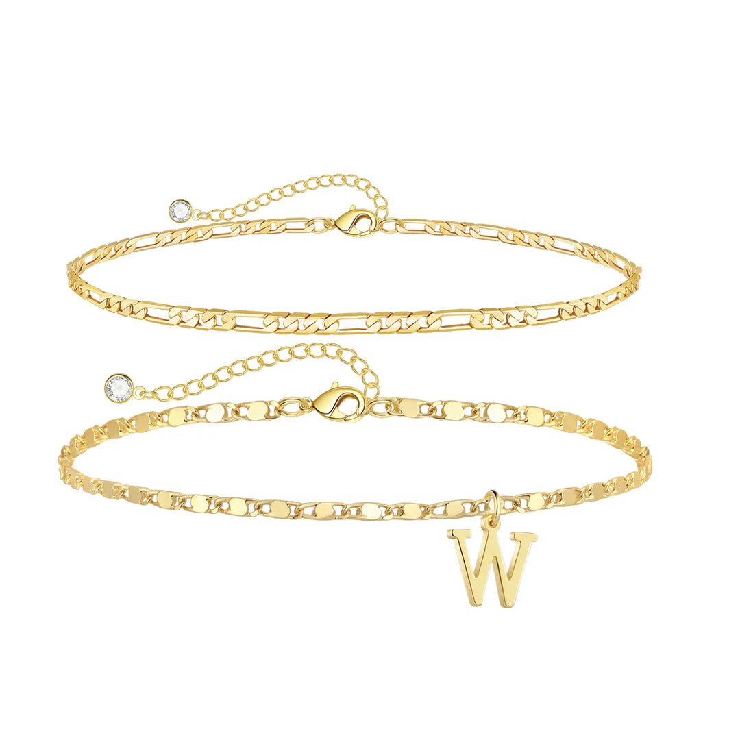 Personalized Layered Ankle Bracelet Set