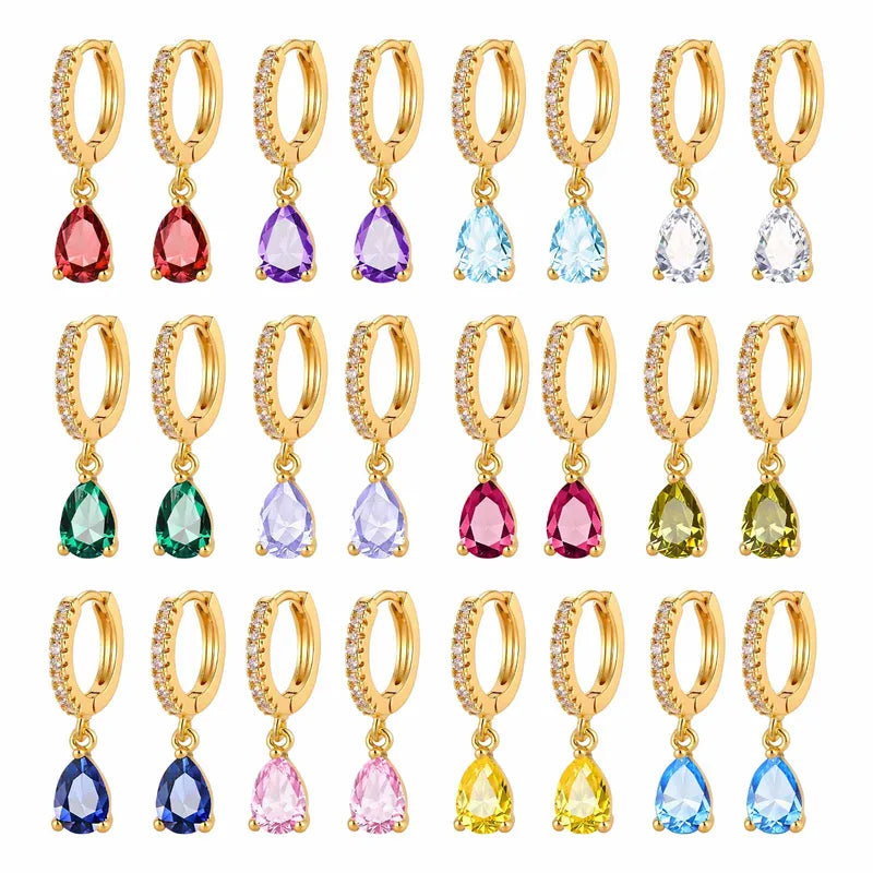 Colorful Birthstone Teardrop Hoop Earrings