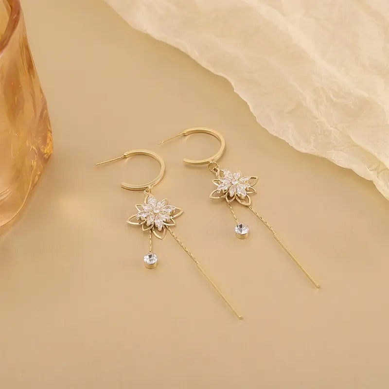 Floral Tassel Hoop Drop Earrings Daily Date Wear