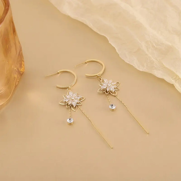 Floral Tassel Hoop Drop Earrings Daily Date Wear