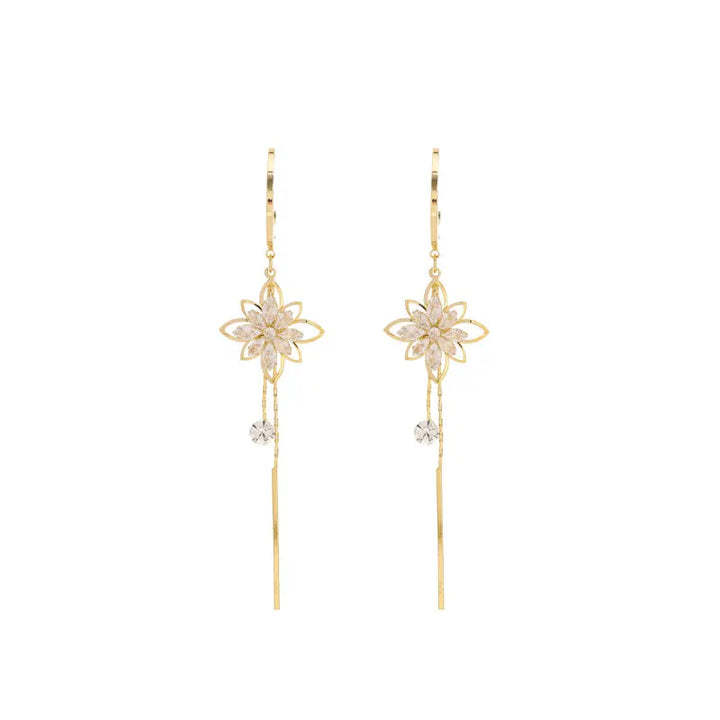 Floral Tassel Hoop Drop Earrings Daily Date Wear